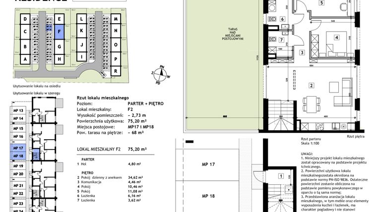 Rzut - Mieszkanie na sprzedaż 3 pokoje o powierzchni 75,2 m² - numer F2 w Złotno Residence