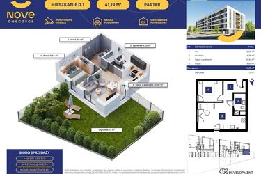 Rzut - Mieszkanie na sprzedaż 2 pokoje o powierzchni 41,19 m² - numer M01 w Nove Dobczyce