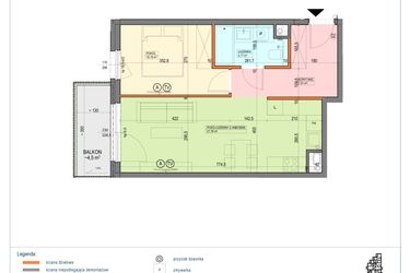 Rzut - Mieszkanie na sprzedaż 2 pokoje o powierzchni 43,63 m² - numer B1.1.06.2a w Junique I.II
