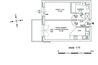 Rzut - Mieszkanie na sprzedaż 2 pokoje o powierzchni 36,68 m² - numer M59 w Osiedle Mała Dziesiąta etap II