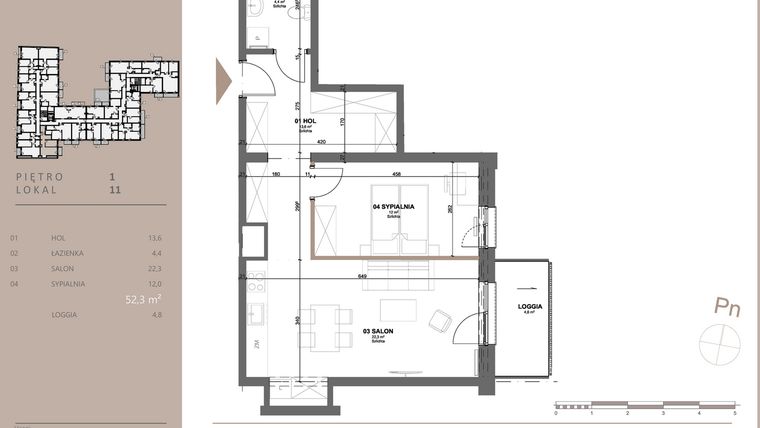 Rzut - Mieszkanie na sprzedaż 2 pokoje o powierzchni 52,46 m² - numer 11 w BETWEEN