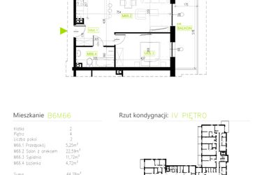 Rzut - Mieszkanie na sprzedaż 2 pokoje o powierzchni 44,28 m² - numer B6M66 w Osiedle Natura Park etap II