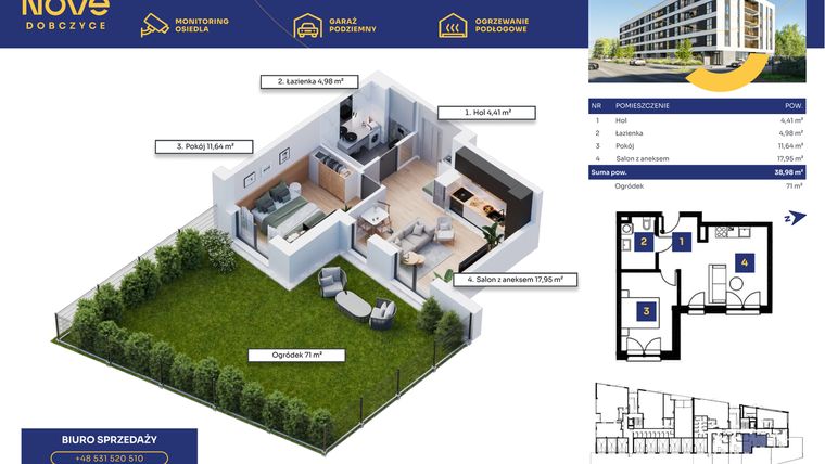 Rzut - Mieszkanie na sprzedaż 2 pokoje o powierzchni 38,98 m² - numer M02 w Nove Dobczyce
