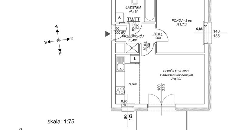 Rzut - Mieszkanie na sprzedaż 2 pokoje o powierzchni 37,98 m² - numer M57 w Osiedle Mała Dziesiąta etap II
