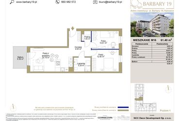 Rzut - Mieszkanie na sprzedaż 3 pokoje o powierzchni 61,4 m² - numer 16 w Barbary 19