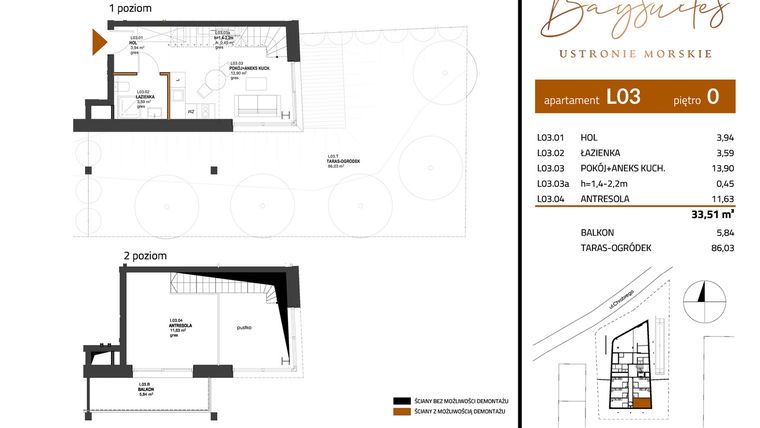 Rzut - Mieszkanie na sprzedaż 2 pokoje o powierzchni 33,51 m² - numer AP.0.3 w Baysuites