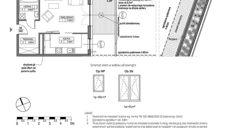 Rzut - Mieszkanie na sprzedaż 1 pokój o powierzchni 34,27 m² - numer H.1.1.4 w City Park bud. G i H