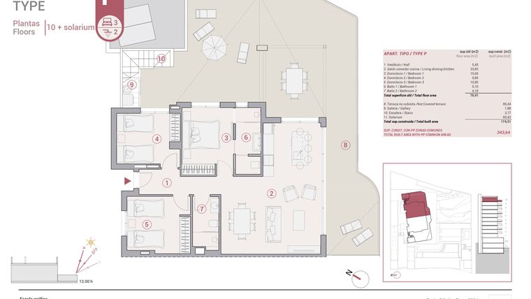 Rzut - Mieszkanie na sprzedaż 3 pokoje o powierzchni 343,65 m² - numer 10-P w Apartamenty w Calpe - 64774338