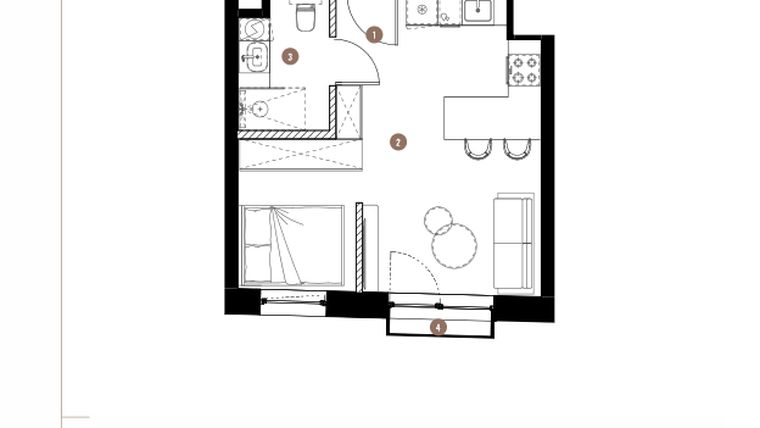 Rzut - Mieszkanie na sprzedaż 1 pokój o powierzchni 30,52 m² - numer LM.01.05.06 w Katowicka Residence