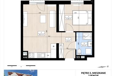 Rzut - Mieszkanie na sprzedaż 2 pokoje o powierzchni 40,16 m² - numer B4/2/25 w MONTANO