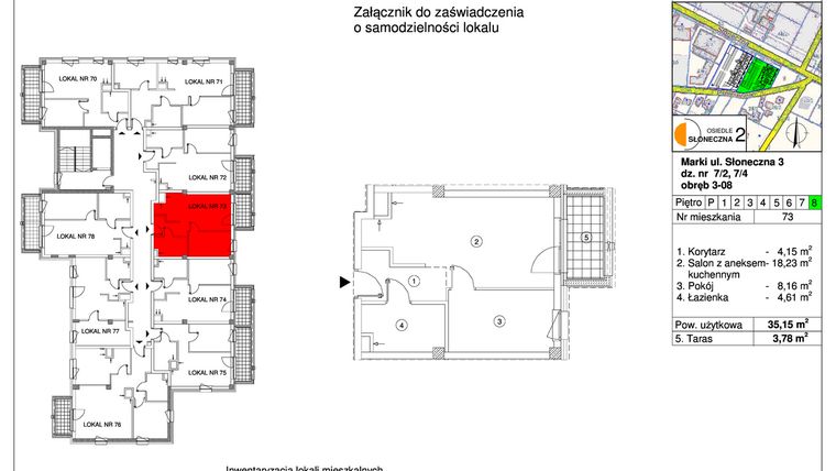 Rzut - Mieszkanie na sprzedaż 2 pokoje o powierzchni 35,15 m² - numer 73 w Osiedle Słoneczna etap 2
