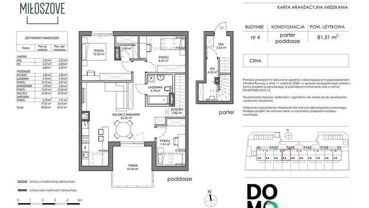 Rzut - Mieszkanie na sprzedaż 4 pokoje o powierzchni 81,96 m² - numer 4A w Miłoszove