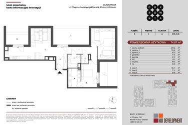 Rzut - Mieszkanie na sprzedaż 3 pokoje o powierzchni 74,87 m² - numer M.B.3.048 w CUKROWNIA