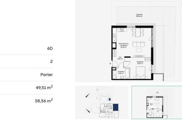 Rzut - Mieszkanie na sprzedaż 2 pokoje o powierzchni 49,51 m² - numer 6D0001 w Jaśminowy Mokotów etap VI