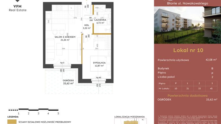 Rzut - Mieszkanie na sprzedaż 2 pokoje o powierzchni 42,08 m² - numer 10 w Stacja Błonie etap II
