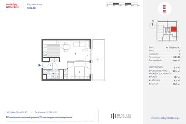 Rzut - Mieszkanie na sprzedaż 2 pokoje o powierzchni 43,86 m² - numer C.02.08 w Mieszkaj w mieście - Na Tysiącleciu budynek C