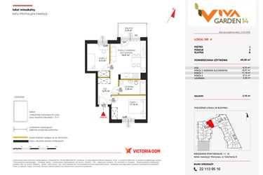 Rzut - Mieszkanie na sprzedaż 3 pokoje o powierzchni 49,4 m² - numer 4 w Viva Garden 14