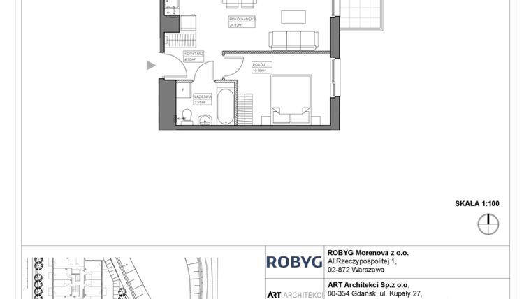 Rzut - Mieszkanie na sprzedaż 2 pokoje o powierzchni 44,02 m² - numer 3.13.3M02 w Szumilas bud. 3.11 - 3.15