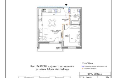 Rzut - Mieszkanie na sprzedaż 2 pokoje o powierzchni 43,9 m² - numer 1 w Osiedle Foresto