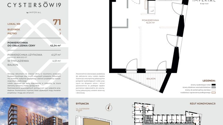 Rzut - Mieszkanie na sprzedaż 1 pokój o powierzchni 42,34 m² - numer 71 w Cystersów 19 - lokale inwestycyjne