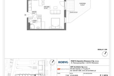 Rzut - Mieszkanie na sprzedaż 1 pokój o powierzchni 37,62 m² - numer E.1M24 w Nowa Wałowa bud. E