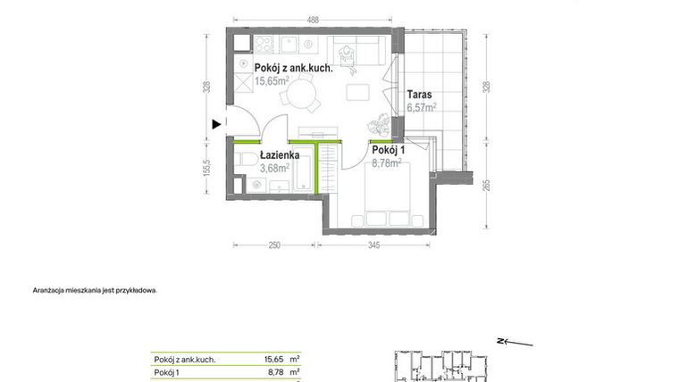 Rzut - Mieszkanie na sprzedaż 2 pokoje o powierzchni 28,11 m² - numer B.A.0.02 w Głębocka Vita