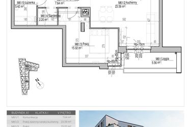 Rzut - Mieszkanie na sprzedaż 2 pokoje o powierzchni 53,87 m² - numer 61 w Aleja