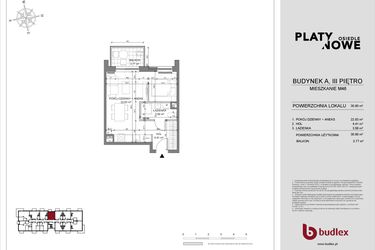 Rzut - Mieszkanie na sprzedaż 1 pokój o powierzchni 30,8 m² - numer A.46 w Osiedle Platynowe