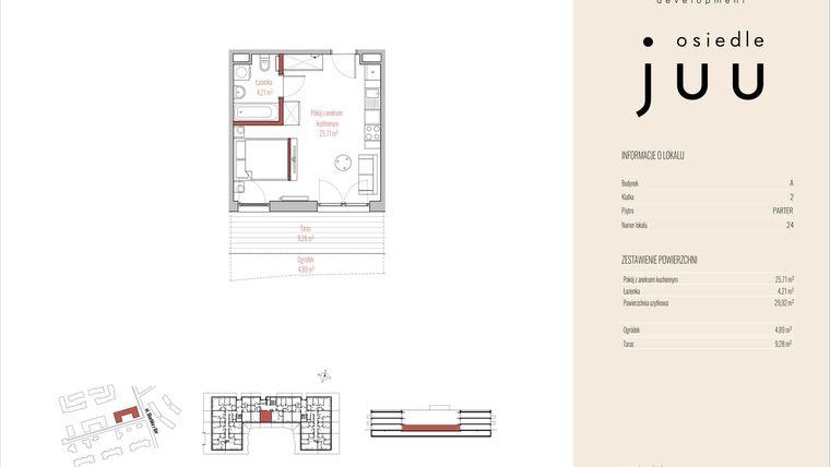 Rzut - Mieszkanie na sprzedaż 1 pokój o powierzchni 29,92 m² - numer A.M024 w Osiedle Juu