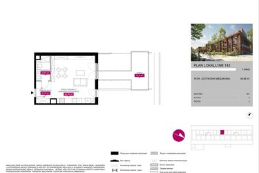 Rzut - Mieszkanie na sprzedaż 1 pokój o powierzchni 39,92 m² - numer 143 w Fuzja Mieszkania Loftowe