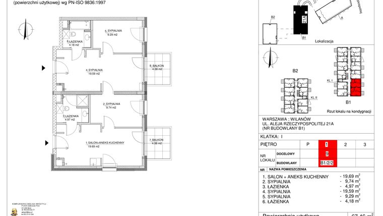 Rzut - Mieszkanie na sprzedaż 4 pokoje o powierzchni 67,46 m² - numer 9 w RZ21