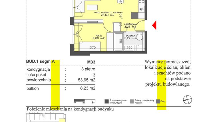 Rzut - Mieszkanie na sprzedaż 3 pokoje o powierzchni 53,65 m² - numer M33 w Apartamenty Dwa Światy etap II