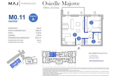 Rzut - Mieszkanie na sprzedaż 2 pokoje o powierzchni 49,05 m² - numer M0.11 w Osiedle Majowe 2.0 etap II