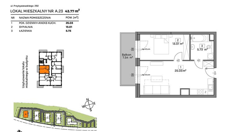 Rzut - Mieszkanie na sprzedaż 2 pokoje o powierzchni 43,77 m² - numer A.23 w Och!Widzew