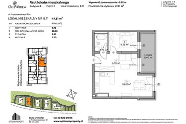 Rzut - Mieszkanie na sprzedaż 2 pokoje o powierzchni 47,31 m² - numer B.11 w Och!Widzew