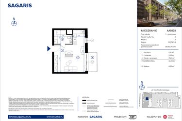 Rzut - Mieszkanie na sprzedaż 1 pokój o powierzchni 32,94 m² - numer AA0303 w Niedziałkowskiego Park