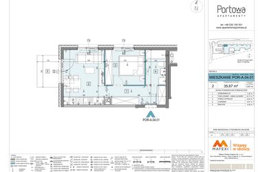 Rzut - Mieszkanie na sprzedaż 2 pokoje o powierzchni 35,67 m² - numer A.04.01 w Apartamenty Portowa