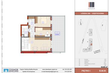 Rzut - Mieszkanie na sprzedaż 3 pokoje o powierzchni 64,74 m² - numer B.M.05 w Łódzka Osiedle