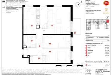Rzut - Mieszkanie na sprzedaż 4 pokoje o powierzchni 86,37 m² - numer 115 w Apartamenty nad Rzeką