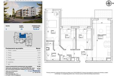 Rzut - Mieszkanie na sprzedaż 4 pokoje o powierzchni 76,83 m² - numer 25 w Balantia