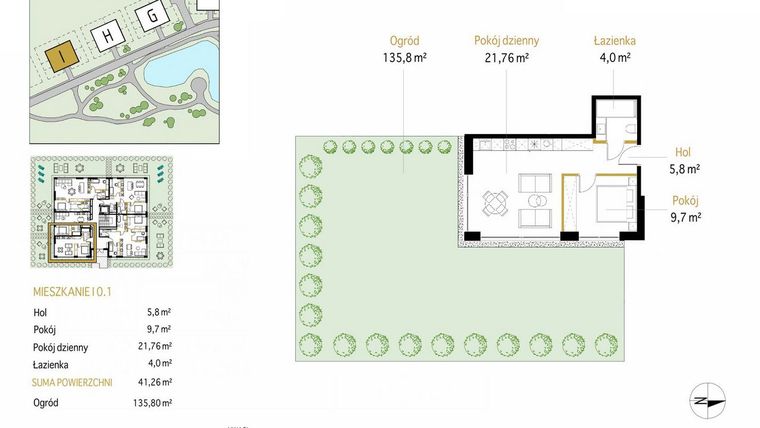 Rzut - Mieszkanie na sprzedaż 2 pokoje o powierzchni 41,26 m² - numer 0.1/I w Panorama Park