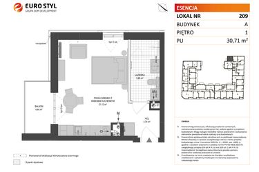 Rzut - Mieszkanie na sprzedaż 1 pokój o powierzchni 30,71 m² - numer A.209 w Esencja - Apartamenty inwestycyjne
