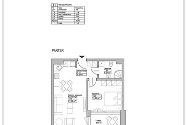 Rzut - Mieszkanie na sprzedaż 2 pokoje o powierzchni 49,76 m² - numer M11 w Ogrody Reymonta