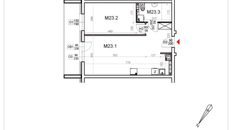 Rzut - Mieszkanie na sprzedaż 2 pokoje o powierzchni 49,13 m² - numer 23 w Malinowa Osiedle Borek