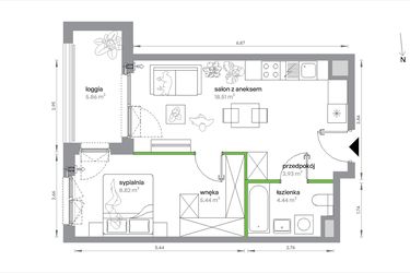 Rzut - Mieszkanie na sprzedaż 2 pokoje o powierzchni 41,14 m² - numer 1/A/2/5 w Sochaczewska Vita