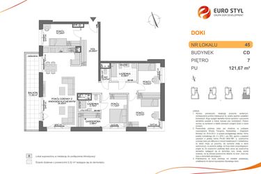 Rzut - Mieszkanie na sprzedaż 5 pokoi o powierzchni 121,67 m² - numer CD.45 w DOKI Living