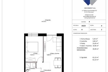 Rzut - Mieszkanie na sprzedaż 2 pokoje o powierzchni 39,99 m² - numer 10C/8 w Jasielska 8C etap II