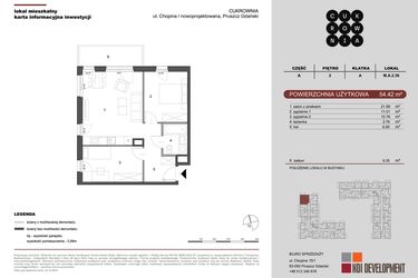 Rzut - Mieszkanie na sprzedaż 3 pokoje o powierzchni 54,42 m² - numer M.A.2.036 w CUKROWNIA