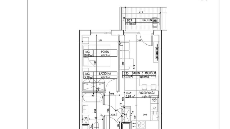 Rzut - Mieszkanie na sprzedaż 2 pokoje o powierzchni 36,55 m² - numer B33 w Symfonia - Chodkiewicza 9