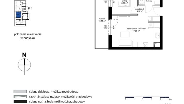 Rzut - Mieszkanie na sprzedaż 2 pokoje o powierzchni 33,96 m² - numer M3 w Kwarcowe Wzgórze